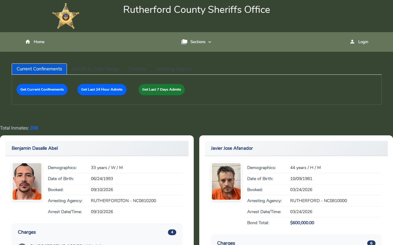 Rutherford County roster search controls