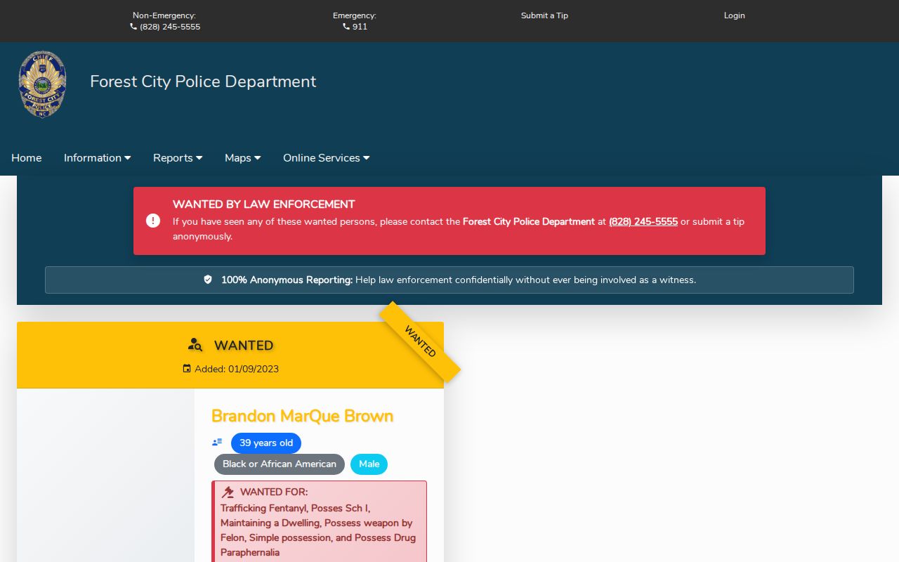 Forest City Police Most Wanted interface