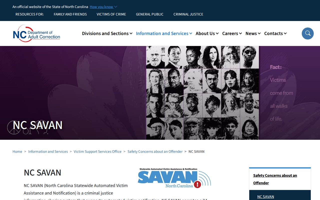 North Carolina SAVAN official custody notification overview